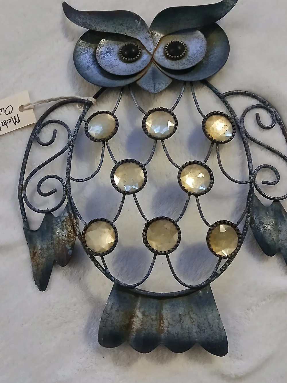 Owl Metal Decorative Wall Art [Blue/Gold] VINTAGE PATINA